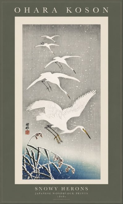 Ohara Koson Snowy Herons No3 - Affiche