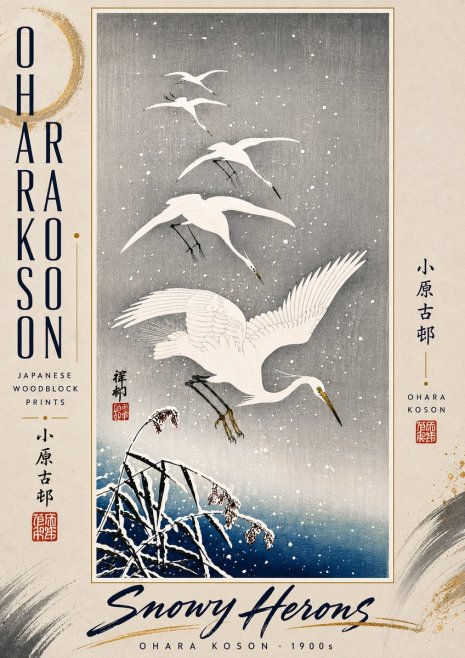 Ohara Koson Snowy Herons No5 - Affiche