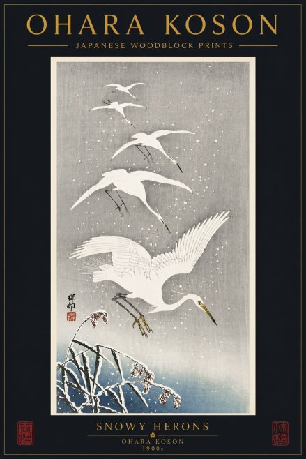 Ohara Koson Snowy Herons No6 - Affiche