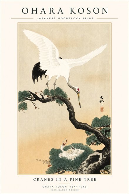 Ohara Koson Cranes in Pine No2 - Affiche