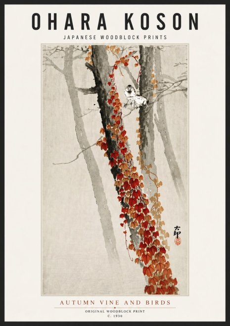 Ohara Koson Autumn Vine and Birds No4 - Affiche