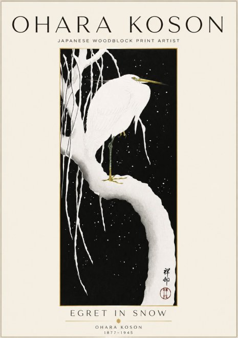 Ohara Koson Egret in Snow No1 - Affiche