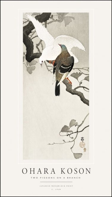 Ohara Koson Two Pigeons on a Branch No1 - Affiche