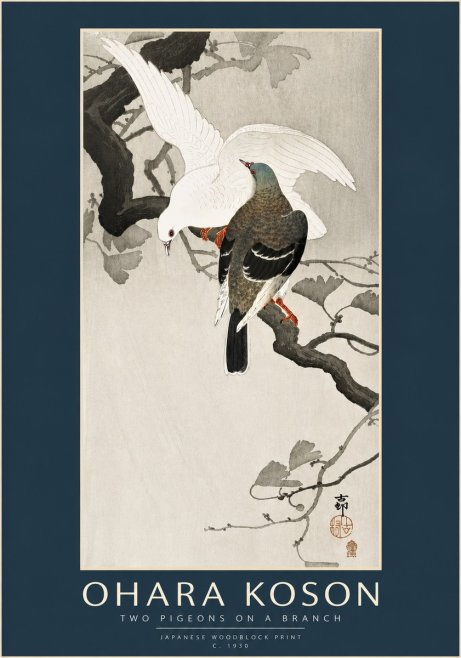 Ohara Koson Two Pigeons on a Branch No3 - Affiche