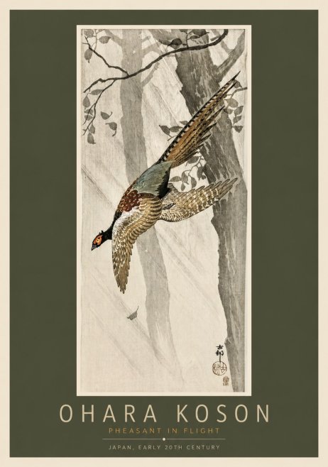 Ohara Koson Pheasant in Flight No2 - Affiche