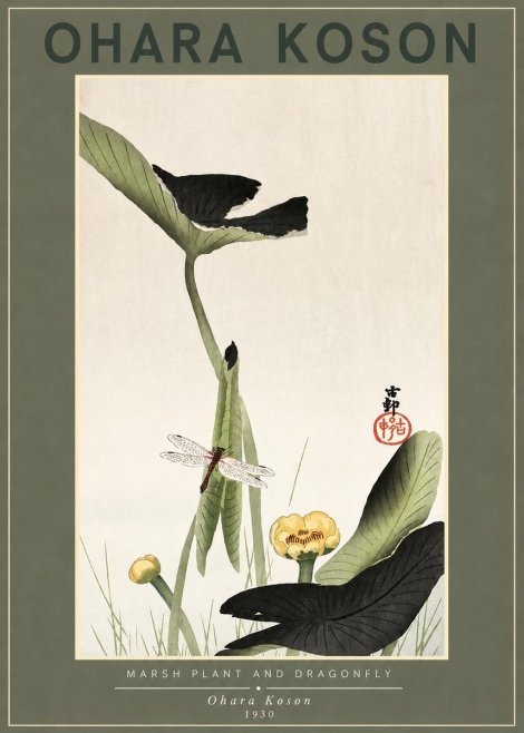 Ohara Koson Marsh Plant and Dragonfly No2 - Affiche