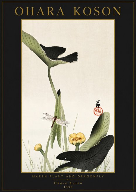 Ohara Koson Marsh Plant and Dragonfly No5 - Affiche