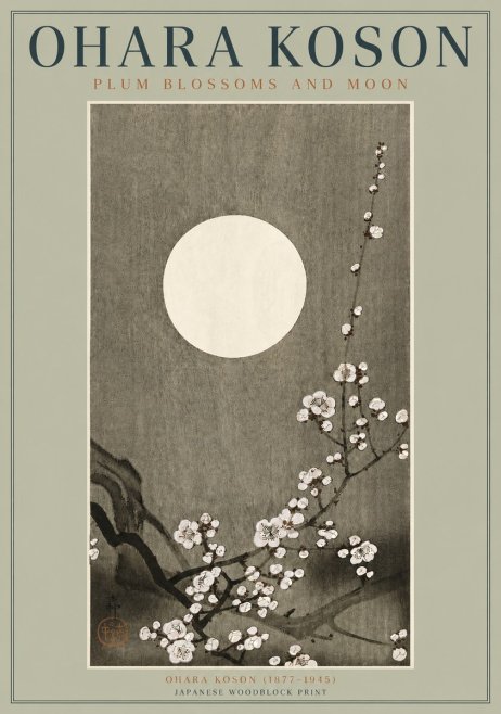 Ohara Koson Plum Blossoms and Moon No3 - Affiche