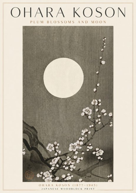 Ohara Koson Plum Blossoms and Moon No4 - Affiche