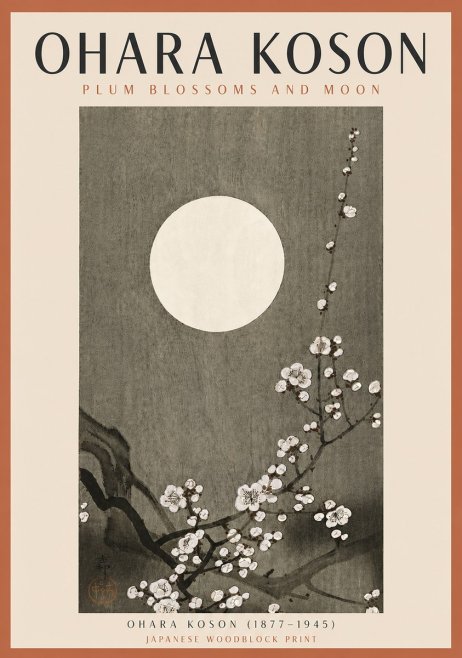 Ohara Koson Plum Blossoms and Moon No5 - Affiche