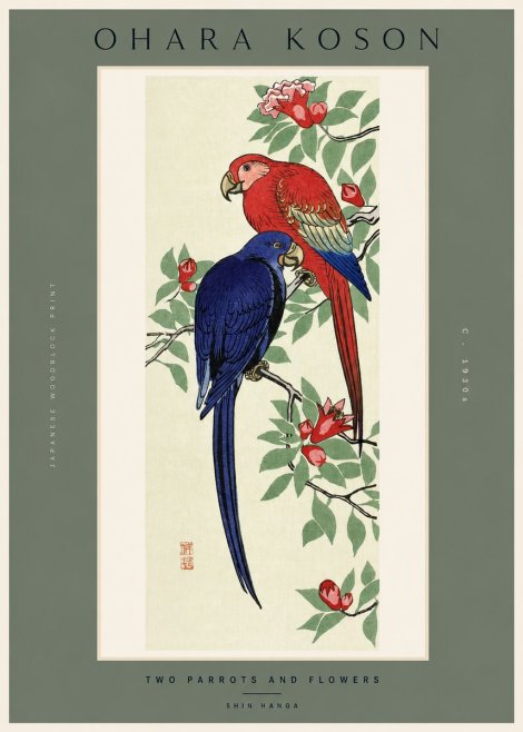 Ohara Koson Two Parrots and Flowers No2 - Affiche