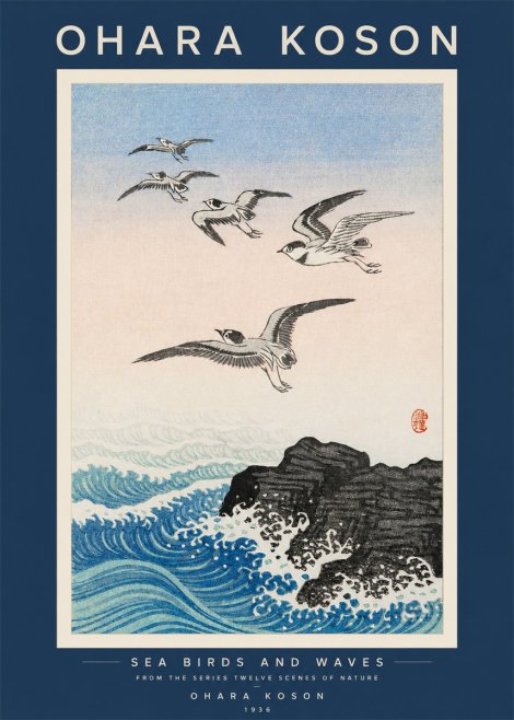 Ohara Koson Sea Birds and Waves No2 - Affiche