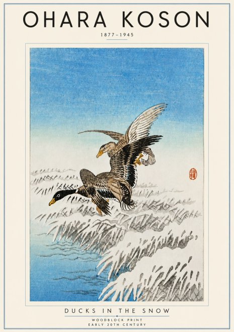 Ohara Koson Ducks in the Snow No5 - Affiche