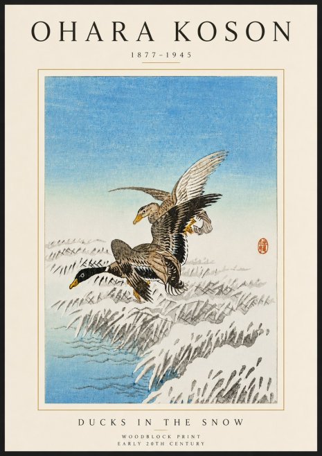 Ohara Koson Ducks in the Snow No6 - Affiche