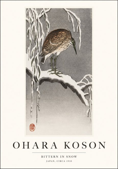 Ohara Koson Bittern in Snow No1 - Affiche