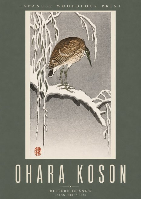Ohara Koson Bittern in Snow No2 - Affiche
