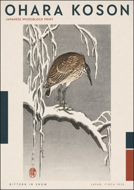 Ohara Koson Bittern in Snow No4 - Affiche