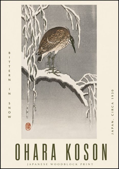 Ohara Koson Bittern in Snow No6 - Affiche