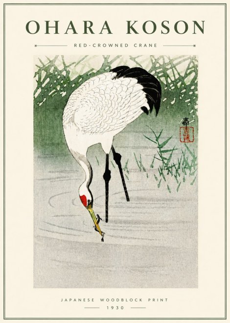 Ohara Koson Red-crowned Crane No5 - Affiche
