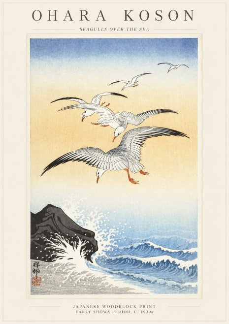 Ohara Koson Seagulls over the Sea No1 - Affiche