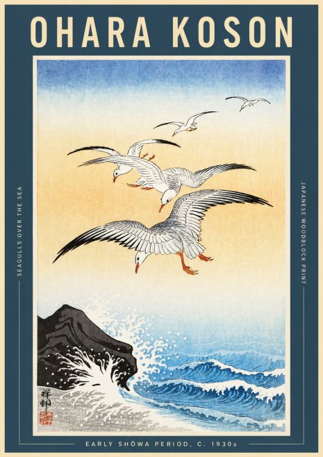 Ohara Koson Seagulls over the Sea No2 - Affiche