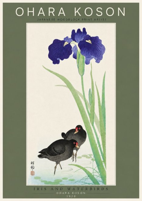 Ohara Koson Iris and Waterbirds No4 - Affiche