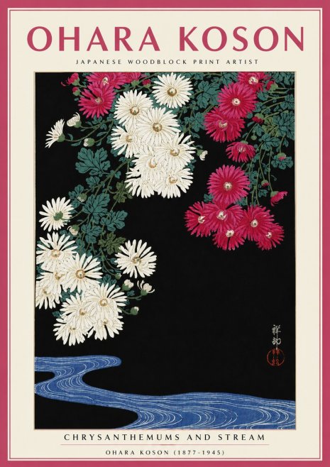 Ohara Koson Chrysanthemums and Stream No5 - Affiche