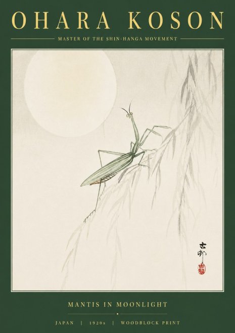 Ohara Koson Mantis in Moonlight No2 - Affiche