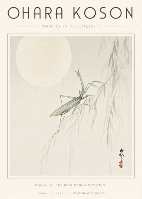 Ohara Koson Mantis in Moonlight No3 - Affiche