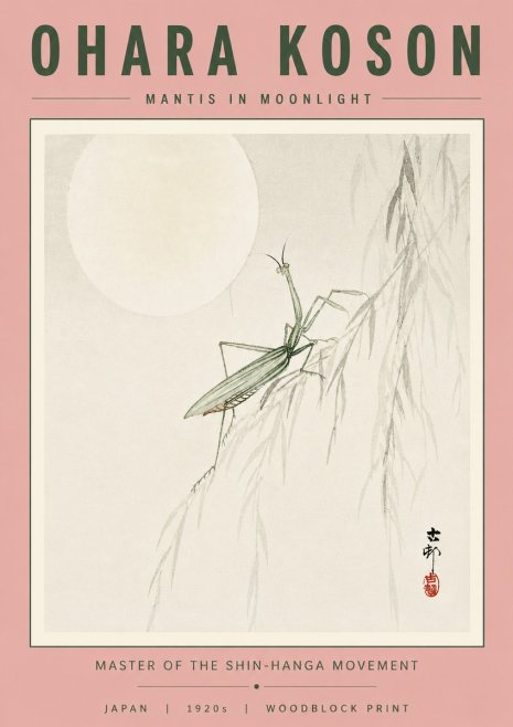 Ohara Koson Mantis in Moonlight No4 - Affiche