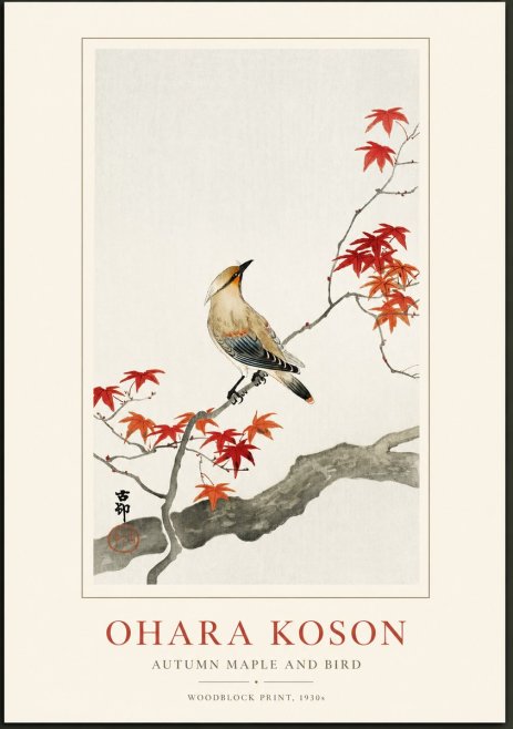 Ohara Koson Autumn Maple and Bird No1 - Affiche