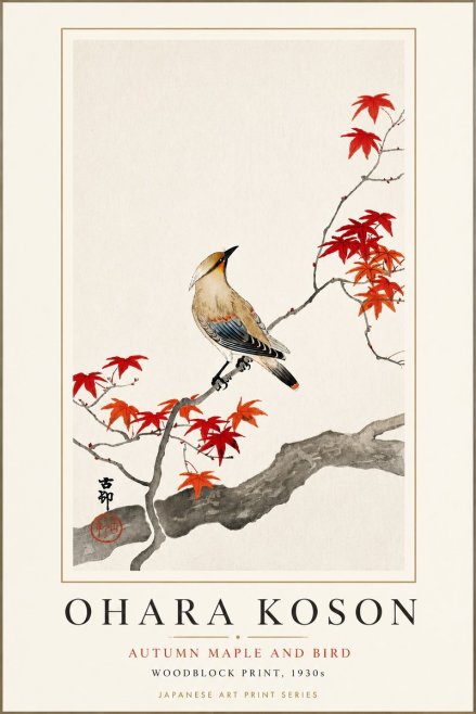 Ohara Koson Autumn Maple and Bird No3 - Affiche