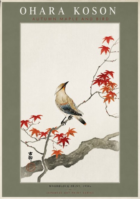 Ohara Koson Autumn Maple and Bird No4 - Affiche