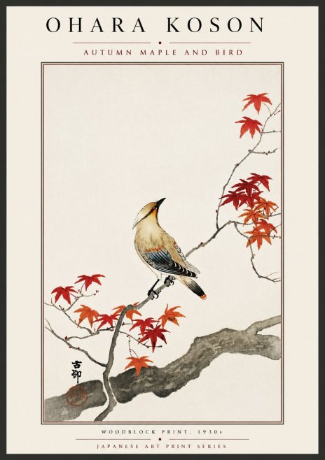 Ohara Koson Autumn Maple and Bird No6 - Affiche
