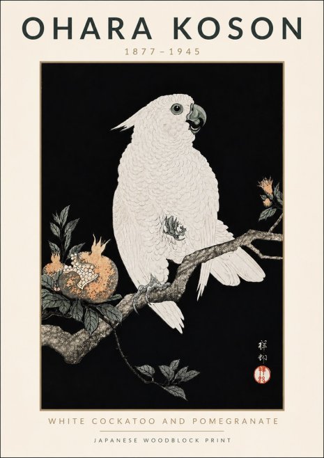 Ohara Koson White Cockatoo and Pomegranate II No4 - Affiche