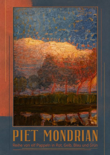 Piet Mondrian Reihe Von Elf Pappeln in Rot, Gelb, Blau Und Grün No1 - Affiche