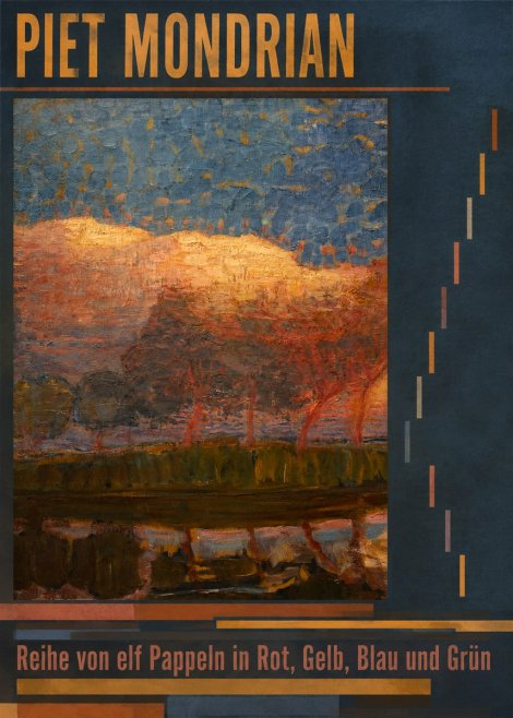 Piet Mondrian Reihe Von Elf Pappeln in Rot, Gelb, Blau Und Grün No6 - Affiche