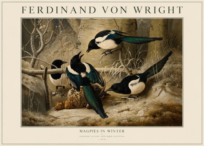 Ferdinand von Wright Magpies in Winter No1 - Affiche