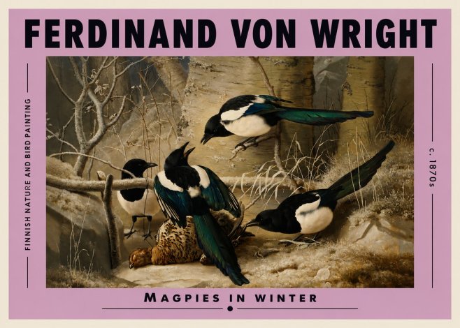 Ferdinand von Wright Magpies in Winter No3 - Affiche