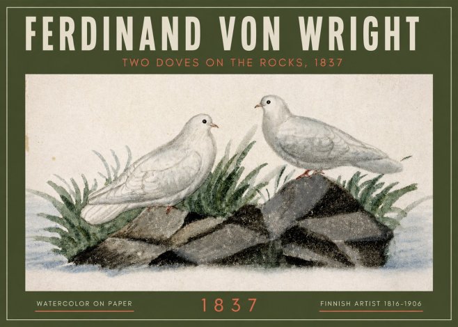 Ferdinand von Wright Two Doves on the Rocks, 1837 No2 - Affiche