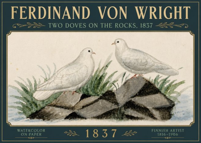 Ferdinand von Wright Two Doves on the Rocks, 1837 No5 - Affiche