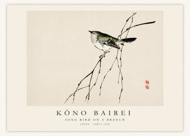 Kōno Bairei Song Bird on a Branch No1 - Affiche
