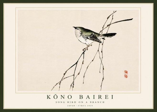 Kōno Bairei Song Bird on a Branch No4 - Affiche