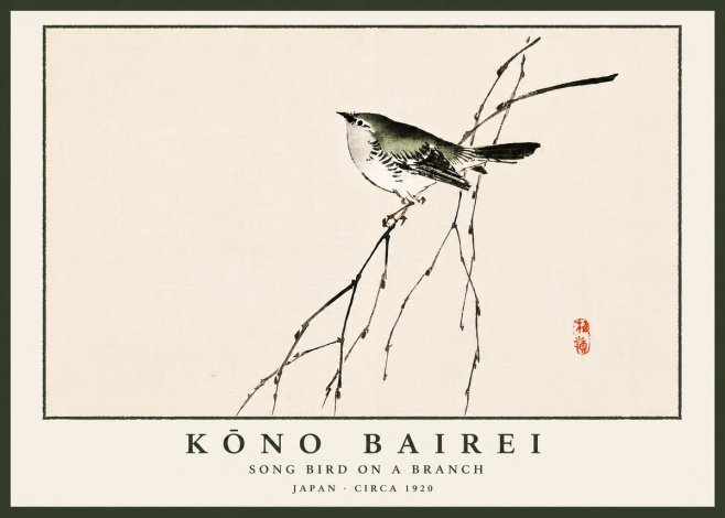 Kōno Bairei Song Bird on a Branch No5 - Affiche