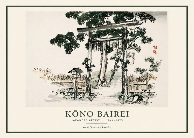 Kōno Bairei Torii Gate in a Garden No3 - Affiche