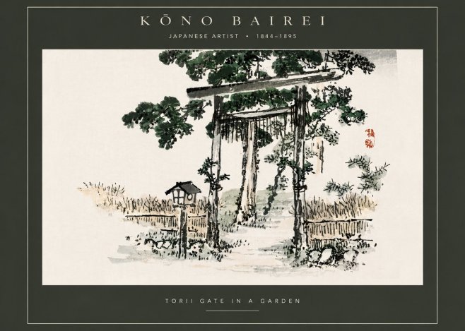 Kōno Bairei Torii Gate in a Garden No5 - Affiche