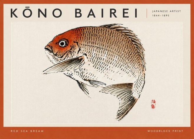 Kōno Bairei Red Sea Bream No4 - Affiche