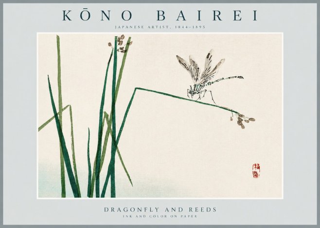 Kōno Bairei Dragonfly and Reeds No2 - Affiche