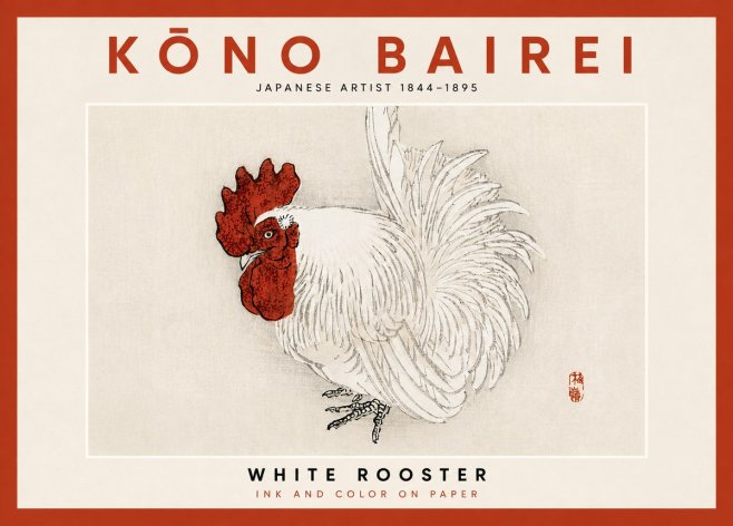 Kōno Bairei White Rooster No4 - Affiche