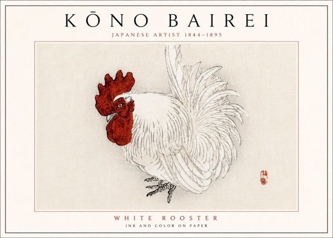 Kōno Bairei White Rooster No6 - Affiche
